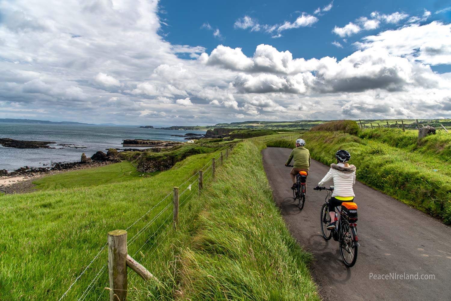 A couple enjoy the scenery on the North Coast, County Antrim, Northern Ireland