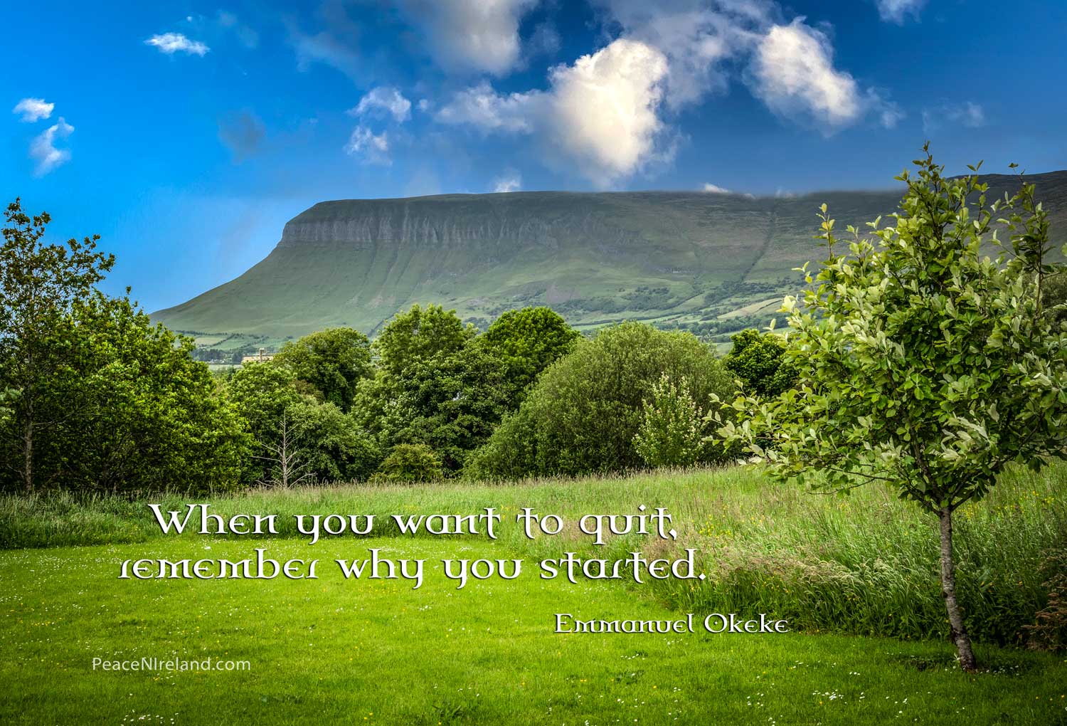 Ben Bulben mountain, from the burial place of W.B. Yeats, at Drumcliffe, County Sligo
